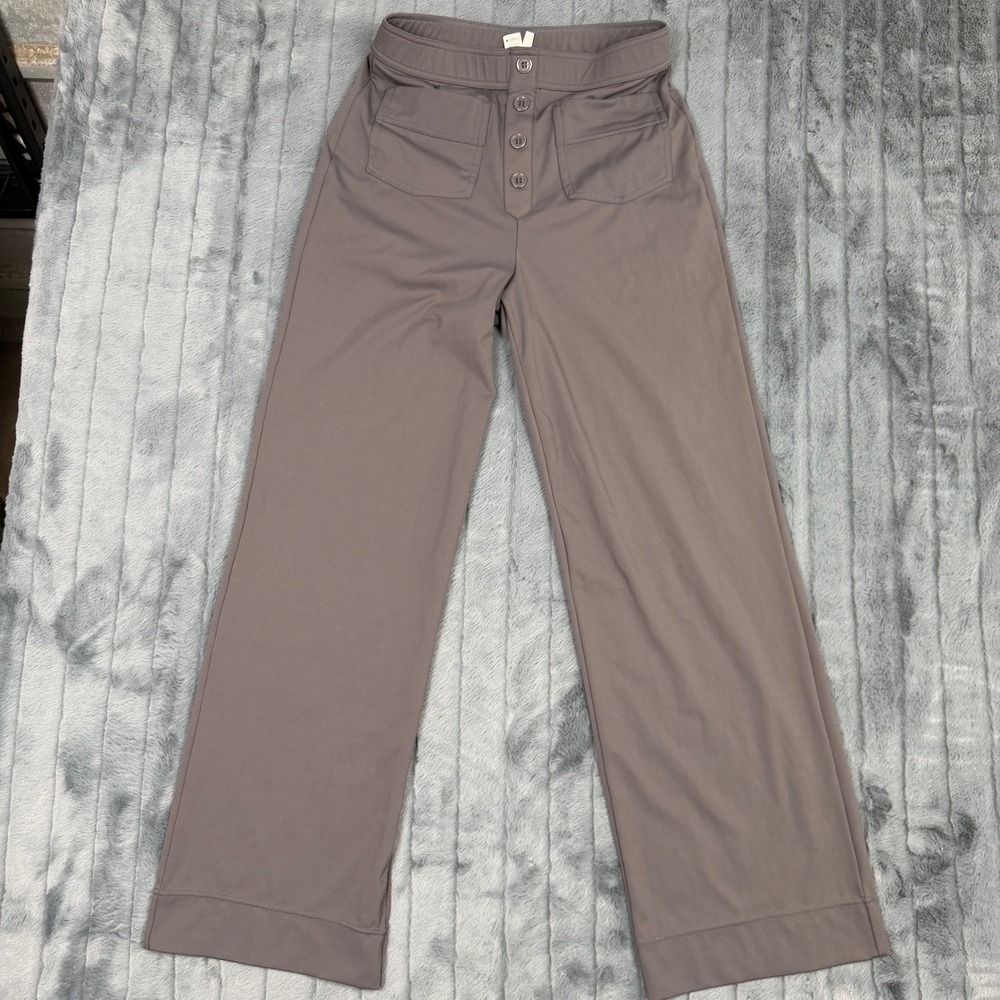 Halara Gray Mauve High Waisted Wide Leg Button Fly Flowy Pants Womens Medium